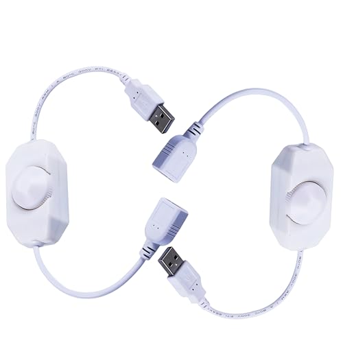 Clearhill 2Packs 5V USB Rotary Dimmer Switch with USB Male and Female Connectors(White),Brightness Adjustable Controller,Manual Knob Dimmer Switch for 5V LED Strips Lights