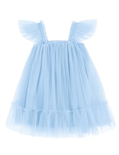 Image of Arshiner Toddler Tulle Dress for Girls Layered Tutu Ruffle Dresses Swing Twirly Fairy Summer Birthday Party Wedding Sundress