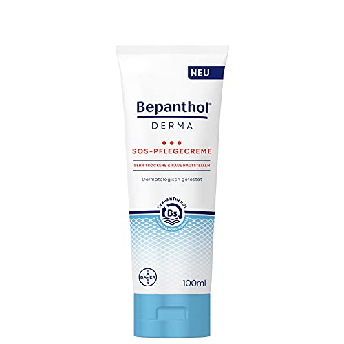 Bepanthol DERMA SOS-Pflegecreme, Körperpflege für sehr trockene und raue Hautstellen, dermatologisch getestete Feuchtigkeitscreme mit Dexpanthenol, frei von Duftstoffen, 100 ml Tube Cover