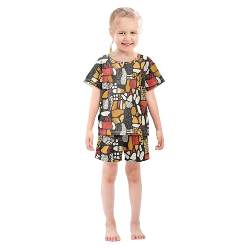 ALAZA Animal Print Color Pajamas Set Short Sleeve Cotton Sleepwear Summer Pjs 2 Piece 5-14Y3