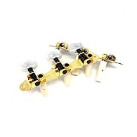 3+3 tuning machine set with a gold baseplate, white nylon rollers, and white pearl-style buttons Designed to work with most classical guitars Original spare part for the Family Series Pro Ratio 1:14