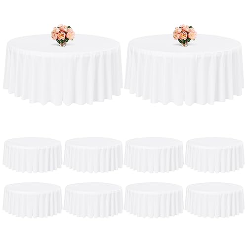 FXKS Lot de 10 Nappes Rondes en Plastique Blanches de 214 cm, Nappe Imperméable Ronde en Plastique Jetable, Nappe Décorative Réutilisable pour Pique-Nique Barbecue,...