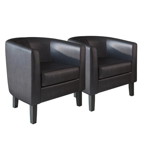 Image of BELLEZE Accent Barrel Chair Set of 2, Linen Round Chair Club Tub Sofa Corner Chair with Flared Legs and Cozy Soft Padding for Living Room Bedroom Waiting Room - Brown
