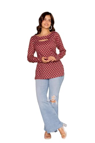 Image of Women's Floral Printed Cotton Kurti Summer Cotton Tunic Top for Girls