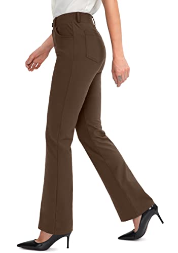 Rammus 28"/30"/32"/34" Women's Yoga Dress Pants Stretch Work Business Casual Slacks For Women Bootcut Office Trousers With 4 Pockets Coffee #TOP1