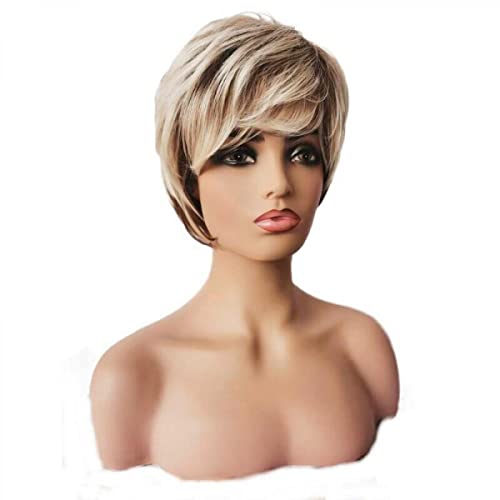 Women's Golden Short Straight Hair Wig, Fluffy Golden Mixed Color Gradient Fringe Short Curl Wig, High-temperature Silk Wig - Image 2