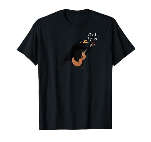 Amsel mit Gitarre Vogel Gitarrist Ornithologe Tierfreund T-Shirt