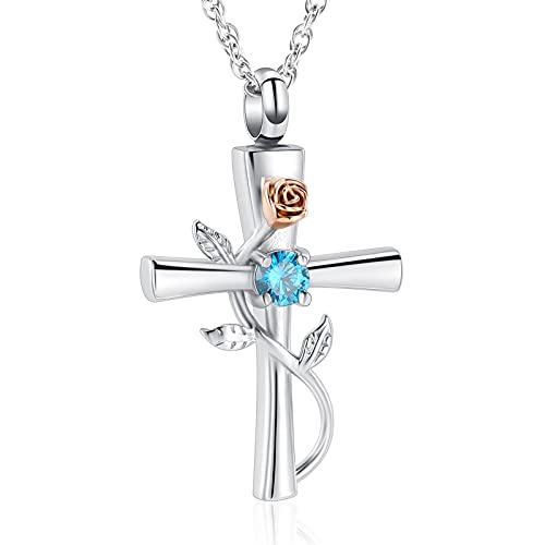 Fleur de rose et croix collier urne funéraire pour honorer la mémoire