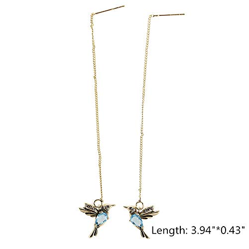 2 Pairs/Set Hummingbird Cute Birds Rhinestone Long Tassel Colorful Stud Drop Dangle Chain Metal Earrings Crystal Rhinestone for Women Girl Dainty Elegant Threader Earrings-Red Rose Gold2