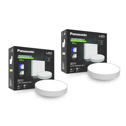 Image of Panasonic 18 Watt LED Rimless Surface Panel Light | Elegant Rimless Design | Surface Mounted LED Down Light for Ceiling (Round, White, Pack of 2)