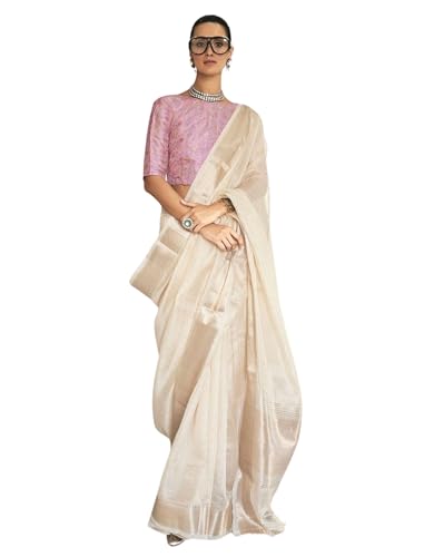 Image of MADHUHANSH Women's Cotton Linen Saree with Unstitched Blouse Piece and Solid Pattern | Mithila Painting Saree | Saree for Haldi Ceremony