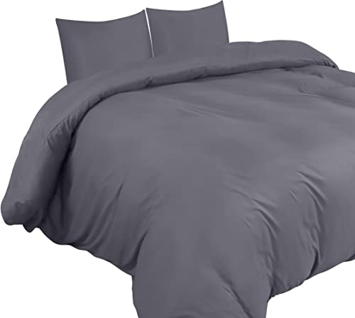 Image of Utopia Bedding Bed Linen 260 x 240 cm + 2 Pillowcases 65 x 65 cm, Grey | Microfibre duvet cover with zip, Oeko-Tex certified, easy to assemble - ideal for home and hotels