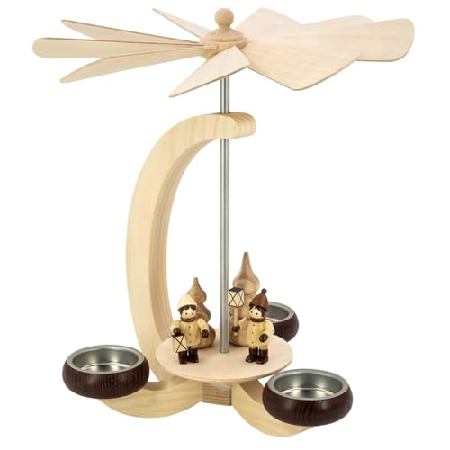 Seiffener Volkskunst Erzgebirge Christmas Pyramid in Elegant Arch Design in Natural Tones 23 cm Handmade Pyramid Erzgebirge Pyramid Lantern Children