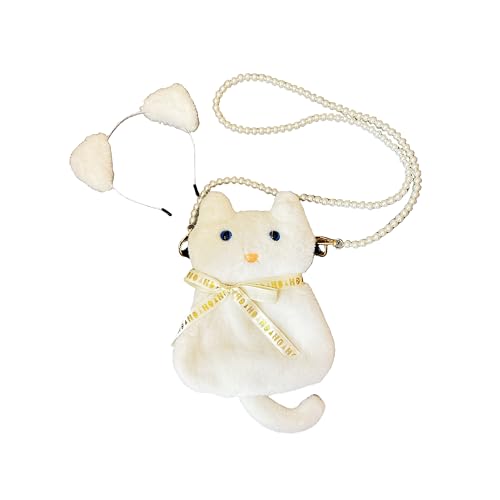 Handmade Plush Cat Messenger Bag, Cute Small Crossbody Cell Phone Bag Shoulder Bag Coin Pouch For Women Girls