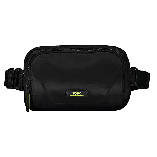 TOTTO - Riñonera Juvenil Chico, Modelo Kamal, Dimensiones 15 x 24 x 6 cm, con 2 Compartimentos Principales, Tira Ajustable, Práctica y Manejable, Resistente, Color Negro