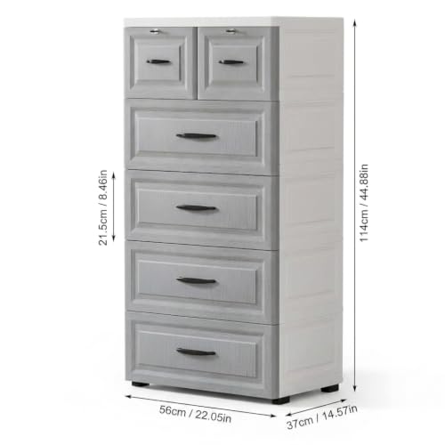 Image of KRISHYAM 6-Tier Plastic Drawer Storage Cabinet with Lockable Top Compartments & Concealed Wheels, Multipurpose Clothes Organizer for Bedroom, Kids Room & Home (6 Drawer (Grey & White))