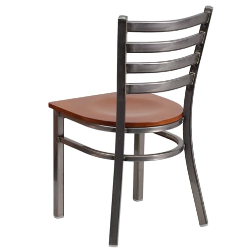 Image of Flash Furniture 2 Pk. HERCULES Series Clear Coated Ladder Back Metal Restaurant Chair - Cherry Wood Seat