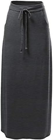 A2Y Drawstring Waist Side Pockets Rayon Maxi Skirt Charcoal 4XL