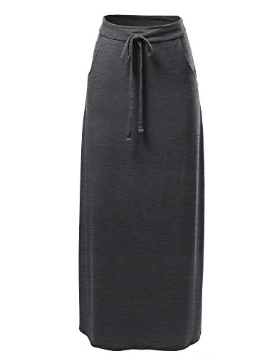 A2Y Drawstring Waist Side Pockets Rayon Maxi Skirt Charcoal 4Xl #TOP2