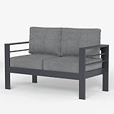 LayinSun Aluminum Patio Loveseat Sofa, All-Weather Metal Modern 2 Seater Outdoor...