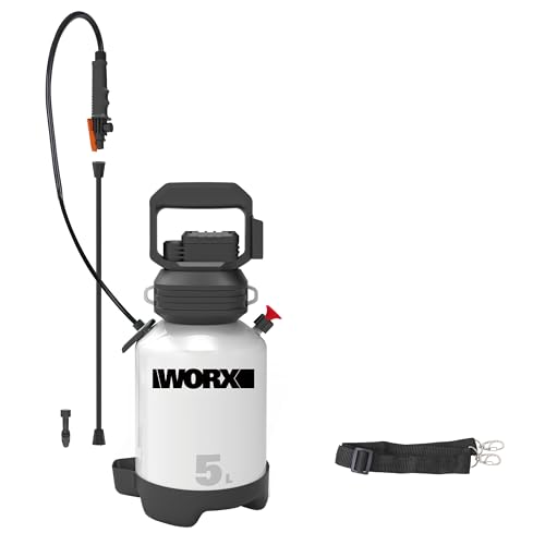 WORX Pulvérisateur à Pression de Jardin sans Fil 20V WG829E.9, 5 litres, débit de 25L/h, buse de pulvérisation, Lance Longue, Courroie d'épaule, soupape de sécurité, Livré sans Batterie ni Chargeur