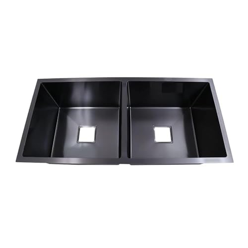 Image of EVANEX Double Bowl Kitchen Sink 37x18x10 inch Double Sink for Kitchen 304 Stainless Steel Black Kitchen Sink Including Couplings, Waste Pipe, Connector and Drain Basket