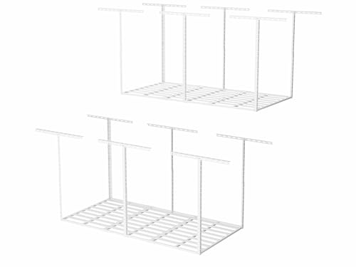 Image of SunsGrove 3x6 Garage Storage Overhead Rack Organization, Adjustable Ceiling Mounted Storage Racks, 800LBS Weight Capacity, 22 inch-40 inch Ceiling Dropdown, 2 Pcs, White