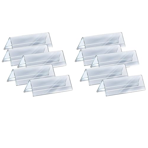 Image of Shuban Clear Acrylic Desk Name Plate Holder - 10 Pack 2-Sided 10 Inch x 02 Inch V-Shaped Display Stand for Name Plates, Table Place Cards, Signs & Labels - Reusable for Office, Business, Weddings, Restaurants & Schools