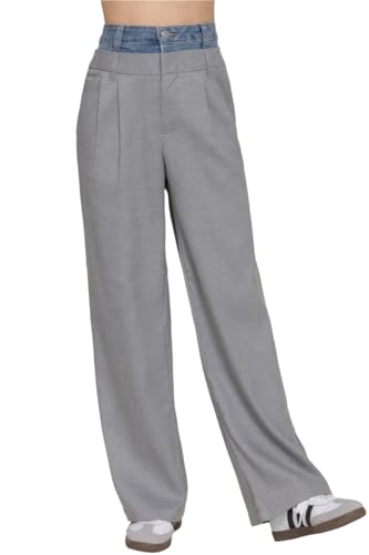 Contrast Denim Straight Pants