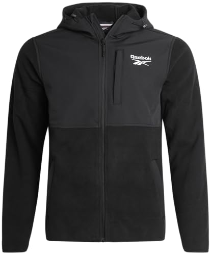 Reebok Mens Fleece Jacket - Lightweight Polar Fleece Zip Up Winter Jackets for Men - Gym Workout Running Outdoor Mens Jacket, Size Medium, Black Ink