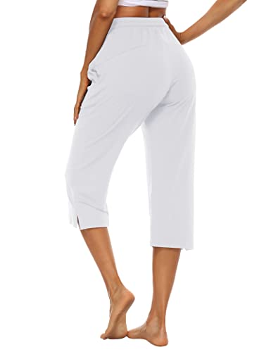 Oyanus Womens Capri Pants Wide Leg Loose Comfy Drawstring Lounge Pants Yoga Workout Capris With Pockets White-Xl #TOP3