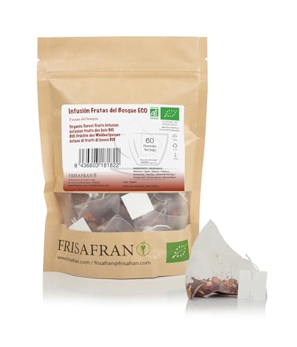 FRISAFRAN | Infusión de Frutos del Bosque Ecológica en Pirámides 60 Uds | 120g | Bolsas De Té | Relajante | Rico en Vitaminas | Té frutos del bosque | infusión te de frutos | infusiones vitaminicas