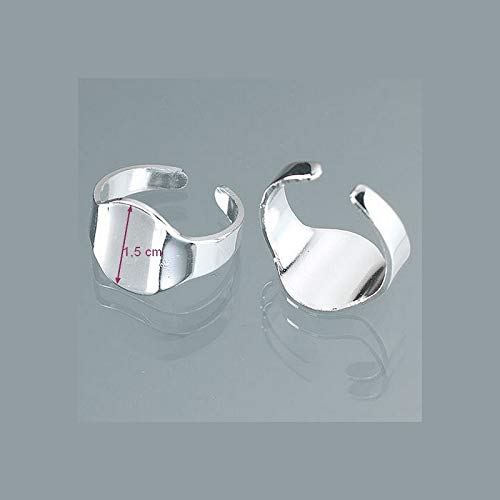 Lealoo Support Bague Argenté, dim. 1,5 cm, pour cabochons, pâte polymère, résine Cover