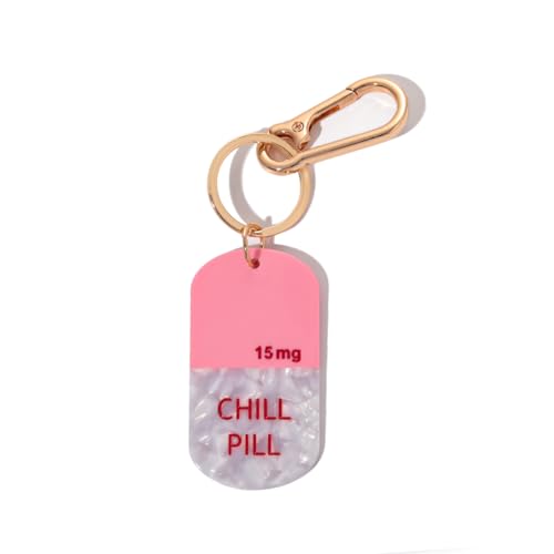 Novelty Keychain with Gold Metal Hook, Pink and Clear Design for Women Girls Gift