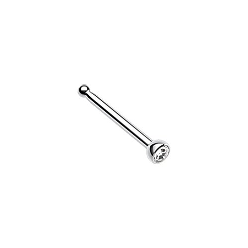 FreshTrends 1.5mm Sparkle Stainless Steel Nose Ring Bone 20G