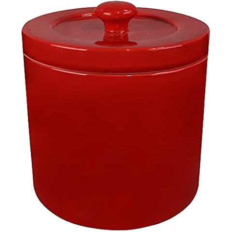Blue Donuts Ceramic Bacon Grease Container with Strainer - Farmhouse Grease Can for Kitchen with Strainer, Removable Grease Strainer, 32 Oz Oil Holders for Cooking, Red Grease Container for Kitchen Cover