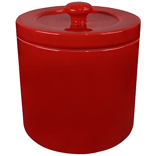 Blue Donuts Ceramic Bacon Grease Container with Strainer - Farmhouse Grease Can for Kitchen with Strainer, Removable Grease Strainer, 32 Oz Oil Holders for Cooking, Red Grease Container for Kitchen