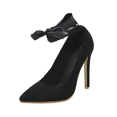 Shinelly Women Stiletto Pumps High Heels Pointed Toe Lace Up Pump