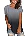 Saloogoe Summer Tops and Blouses Dressy Casual Work Shirts Womens Fashion Short Sleeve Tshirts Shirts Trendy Ombre Grey M