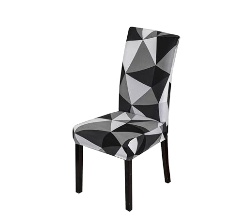 Image of Dining Chair Covers Set of 1, Stretchable Removable Washable Anti-Slip Universal Fit Printed Polyester Spandex Slipcovers (Black Triangle)