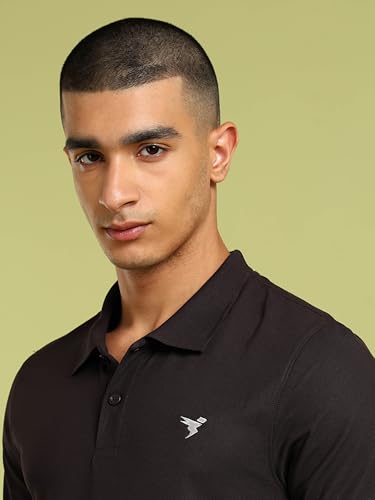 Image of TECHNOSPORT Men's Solid Slim Fit Polo Collar T-Shirt MATPIQ Half Sleeve Button Polyester for Gym Running Workout UPF50+ Anti Odour