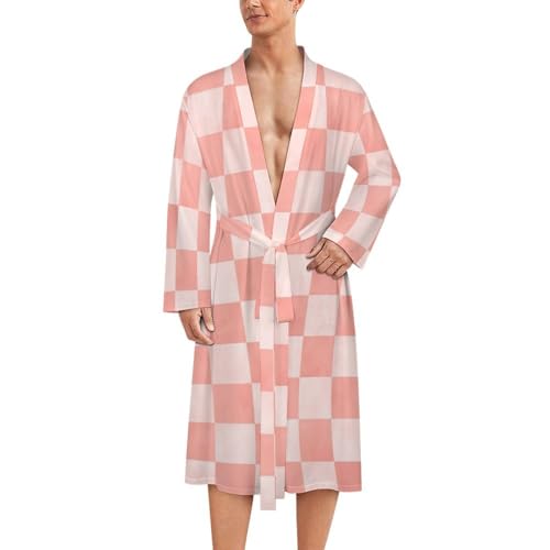 Peignoir de bain homme style kimono léger à carreaux corail pour la maison