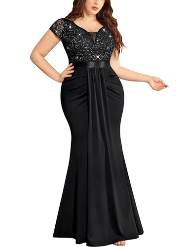 Image of MISSMAY Women's Plus Size Bridesmaid Formal Dresses V Neck Sequin Lace Mermaid Wedding Evening Gowns Dresses