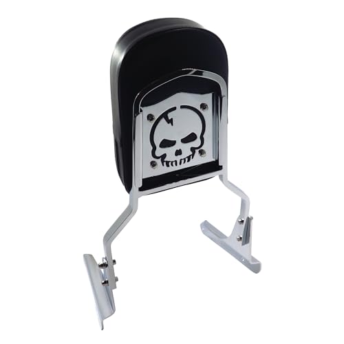 Sissy bar moto VLX600 en acier chromé et cuir avec dossier crâne sculpté haut de gamme