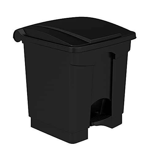 Safco Products Plastic Step-On Trash Can for Hands-Free Disposal, Great for Home/Commercial Use, 8 Gallon, Black (9924BL) #1