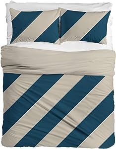 Indus Textiles 100% Egyptian Cotton 200 Thread Count Hotel Quality Luxury Reversible Printed Duvet Cover Sets - Stripes Navy - Double