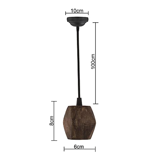 Image of HomesakeWooden Walnut Finish Hanging Holder Lamp, Hexagon, Set of 2