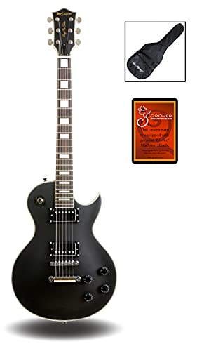 Leo Jaymz 24.75" Single Cut Curved Top Matt Black Electric Guitar - Grover Machine Heads Installed