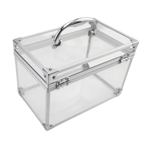 oshhni Estojo de maquiagem em acrílico, tipo maleta para artistas, com alça, transparente, portátil, organizador de artigos de higiene pessoal, em formato de, Prata