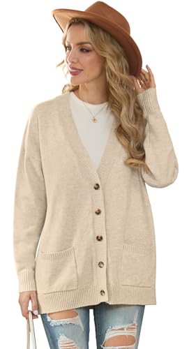Image of GRECERELLE Women's 2025 Fall Cardigan Sweaters Oversized Open Front Button Knit Outwear Coats with Pockets